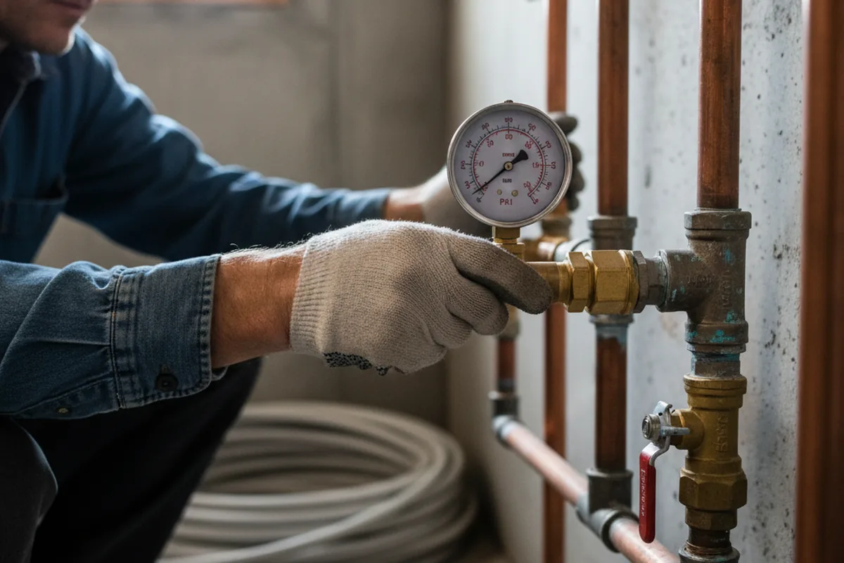 Pressure testing a repaired line during Water Line Repair in Stroud